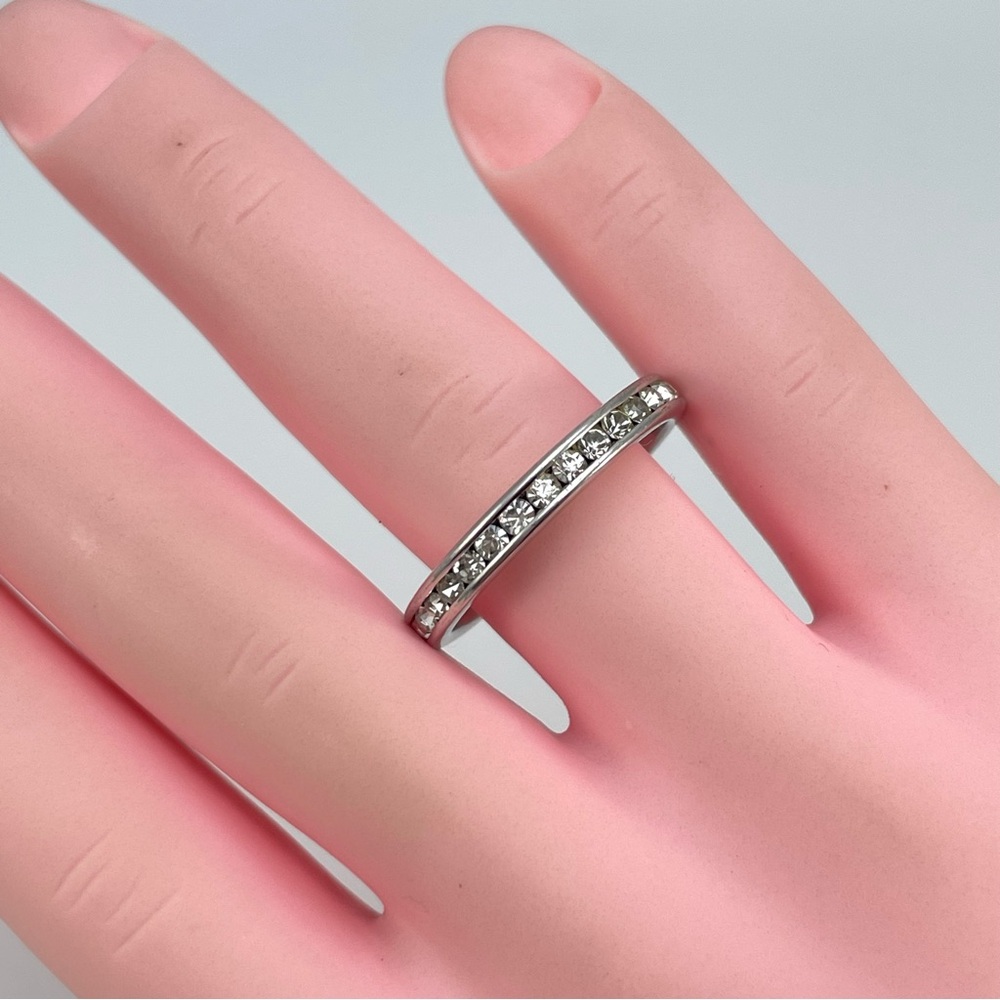 Sterling Silver 925 Channel Set Cubic Zirconia Eternity Band Ring – Size 8 - Picture 2 of 6